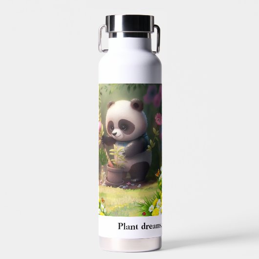 Leuke Panda tuinieren Bloemen Vlinders Quote Waterfles (Voorkant)
