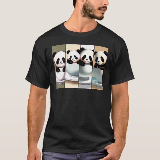 Leuke Panda's in Teacups T-shirt (Voorkant)