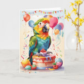 Leuke papegaai op taart vieren! | KAART (Gele Bloem)