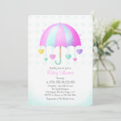 Leuke paraplu met kleurrijke harten baby shower kaart (Staand voorkant)