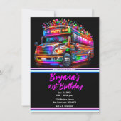 Leuke Party Bus Helder Gloeiende Lichten Verjaarda Kaart (Voorkant)