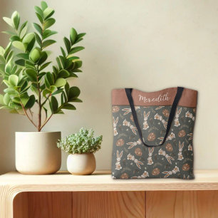 Leuke Pasen Bunny Egg Folk Pattern Aangepaste naam Tote Bag