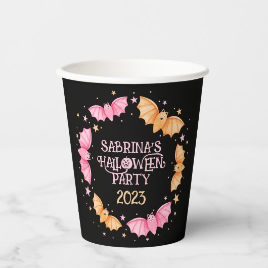 Leuke Pastel Bats Halloween Papieren Bekers (Voorkant)