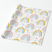 Leuke Pastel Blauw Blush Blauwgroen Boho Regenboog Cadeaupapier (Uitgerold)