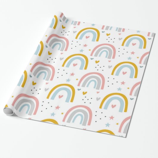 Leuke Pastel Blauw Blush Blauwgroen Boho Regenboog Cadeaupapier (Uitgerold)