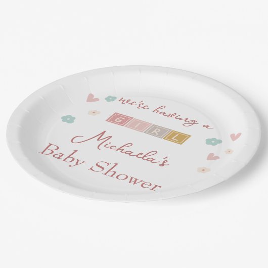 Leuke Pastel Blocks Meisje Baby shower Papieren Bordje (Gekanteld)