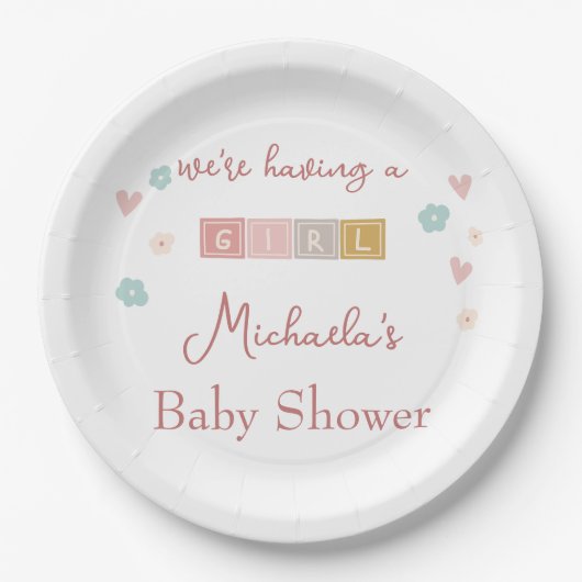 Leuke Pastel Blocks Meisje Baby shower Papieren Bordje (Voorkant)