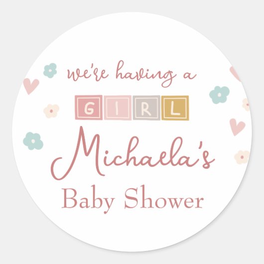 Leuke Pastel Blocks Meisje Baby shower Ronde Sticker (Voorkant)