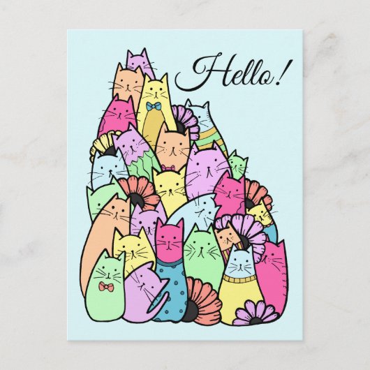 Leuke Pastel Cats Briefkaart (Voorkant)
