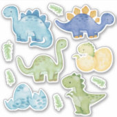 Leuke Pastel Dinosaurussen Waterverf Dino Sticker (Voorkant)