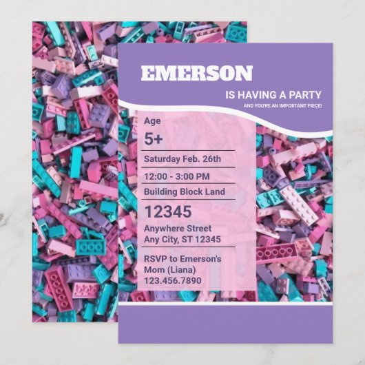 Leuke Pastel Gekleurde Bouwstenen Verjaardag Kaart (Voorkant / Achterkant)