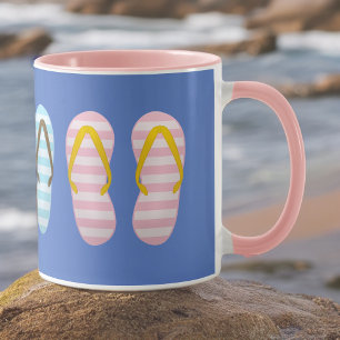 Leuke pastel gestreepte Teenslippers op blauw Mok