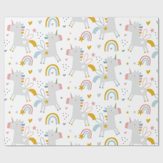 Leuke Pastel Grey Blush Blauwgroen Boho Eenhoorn R Cadeaupapier (Vlak)