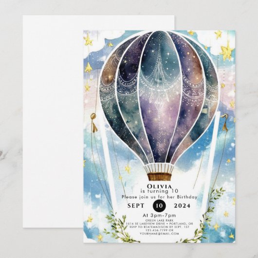 Leuke Pastel Hete Luchtballon Verjaardag Kaart (Voorkant / Achterkant)