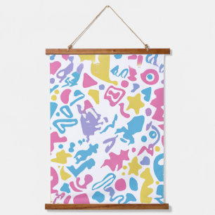 Leuke pastel kleurrijke levendige vormen hangend wandkleed