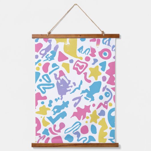 Leuke pastel kleurrijke levendige vormen hangend wandkleed (Voorkant)