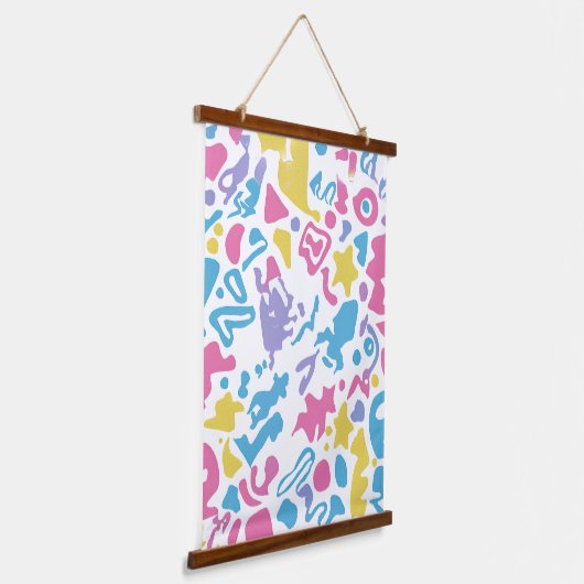 Leuke pastel kleurrijke levendige vormen hangend wandkleed (Gebogen)