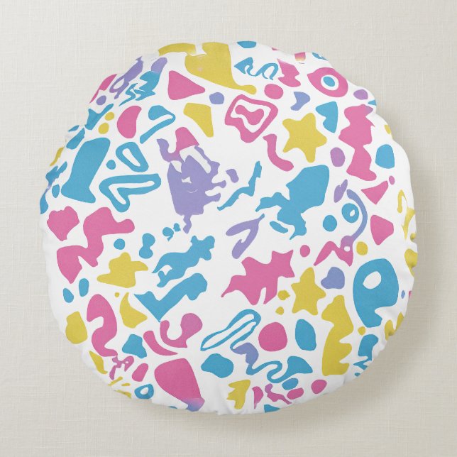 Leuke pastel kleurrijke levendige vormen rond kussen (Voorkant)