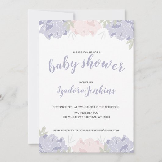 Leuke Pastel Pioenrozen Baby shower Party Kaart (Voorkant)
