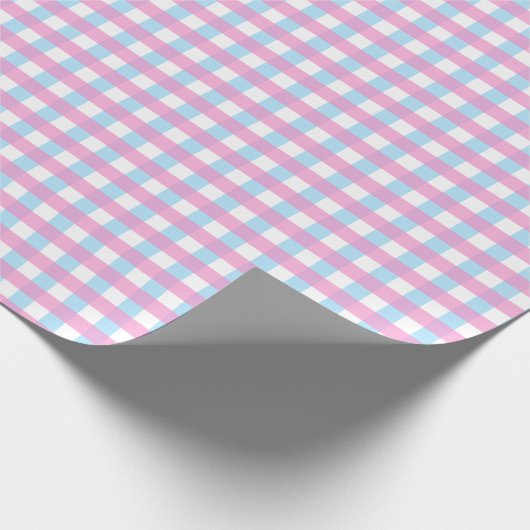 Leuke Pastel Roze Blauw Gingham Check Cadeaupapier (Hoek)