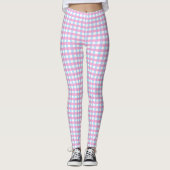 Leuke Pastel Roze Blauw Gingham Check Leggings (Voorkant)