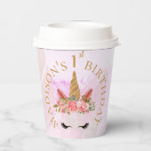 Leuke Pastel Roze Bloemen Eenhoorn Verjaardagsfees Papieren Bekers (Achterkant)