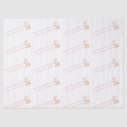 Leuke Pastel Roze Teddy Bear 3 jaar Cadeauverpakki Tissuepapier (Voorkant)