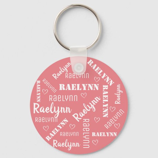 Leuke Pastel Roze Word Art Cloud Hartnaam Custom Sleutelhanger (Voorkant)
