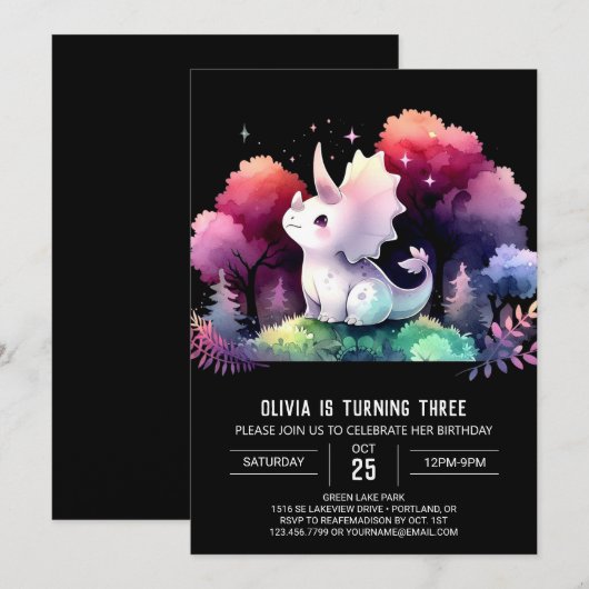 Leuke Pastel Triceratops Verjaardag Kaart (Voorkant / Achterkant)