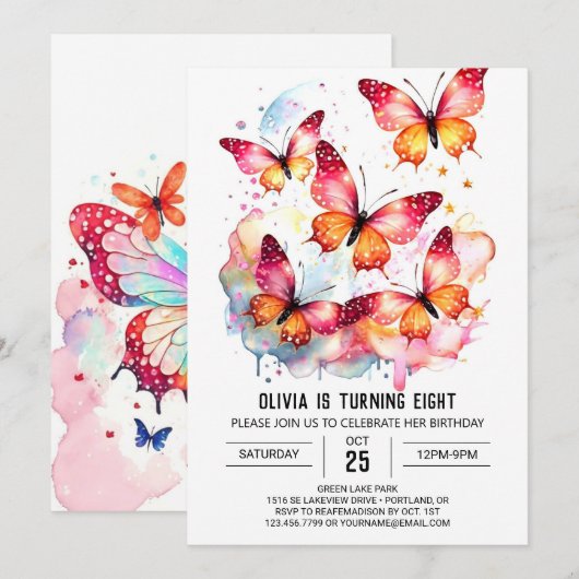 Leuke Pastel Vlinder Meisje Verjaardag Kaart (Voorkant / Achterkant)