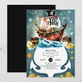 Leuke Pastel Waves Ahoy Piraat Verjaardag Kaart (Voorkant / Achterkant)