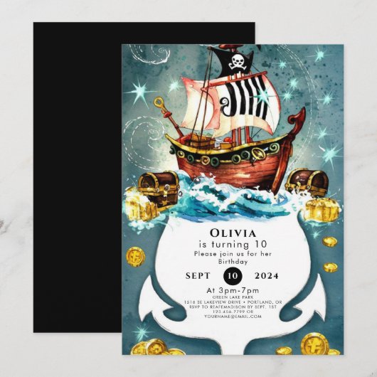 Leuke Pastel Waves Ahoy Piraat Verjaardag Kaart (Voorkant / Achterkant)