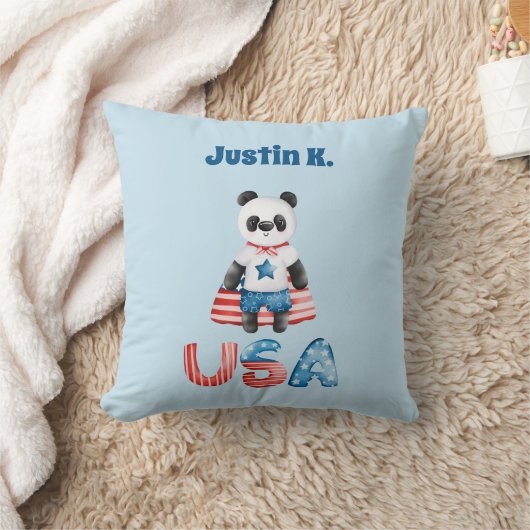 Leuke Patriottische Panda Superhero gepersonalisee Kussen (Deken)