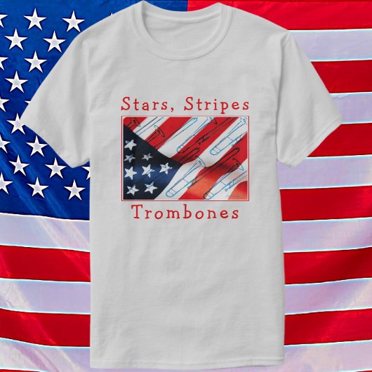 Leuke Patriottische Stars, Stripes en Trombones Mu T-shirt