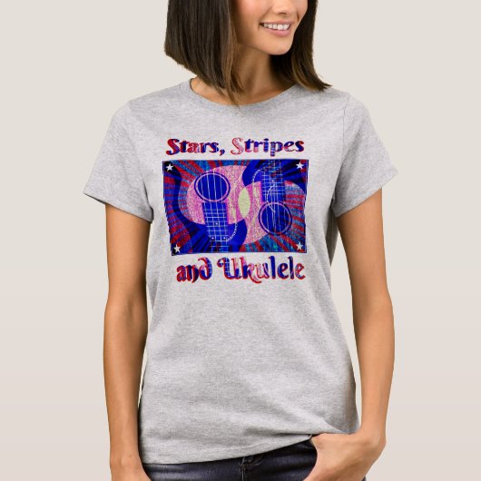 Leuke Patriottische Sterren, Strepen en Ukelele Mu T-shirt (Voorkant)