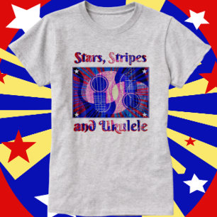 Leuke Patriottische Sterren, Strepen en Ukelele Mu T-shirt