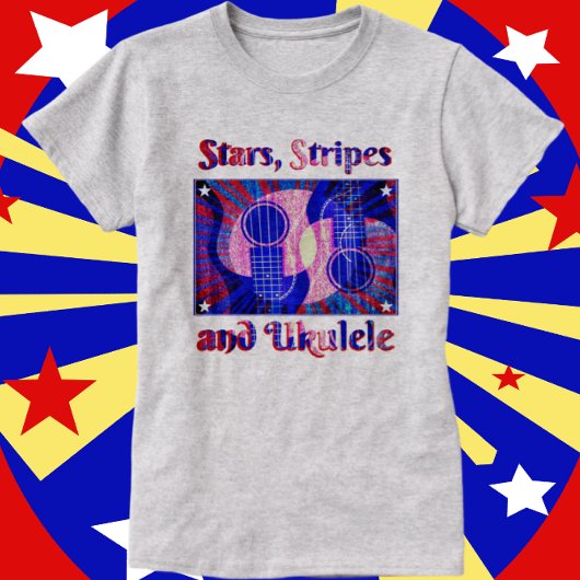 Leuke Patriottische Sterren, Strepen en Ukelele Mu T-shirt
