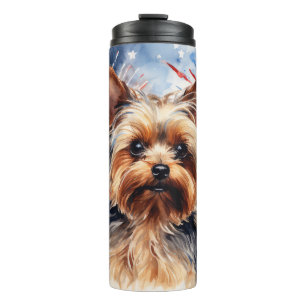Leuke Patriottische Yorkie Hond Thermosbeker