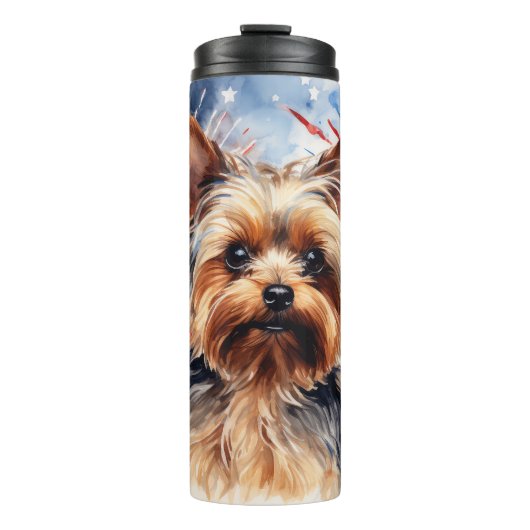 Leuke Patriottische Yorkie Hond Thermosbeker (Voorkant)