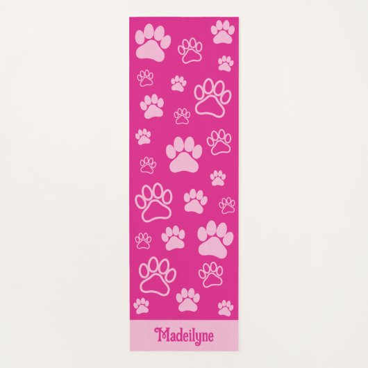 Leuke Paw Print Monogram-Hot Roze en Lichtroze Yogamat (Voorkant)