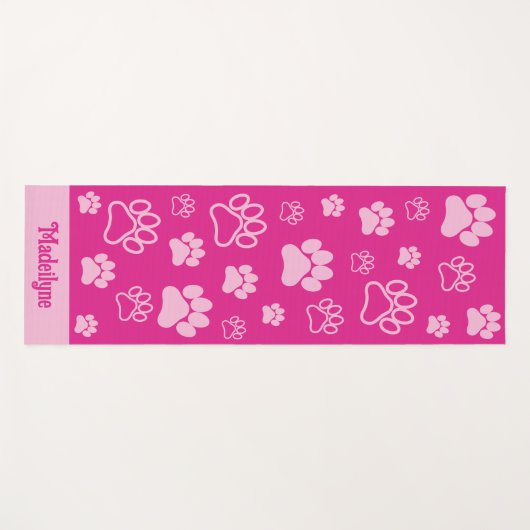 Leuke Paw Print Monogram-Hot Roze en Lichtroze Yogamat (Voorkant (horizontaal))