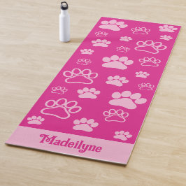 Leuke Paw Print Monogram-Hot Roze en Lichtroze Yogamat