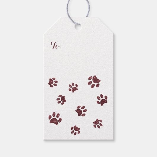 Leuke Paw Prints Roos Gouden Glitter Cadeaulabel (Voorkant)