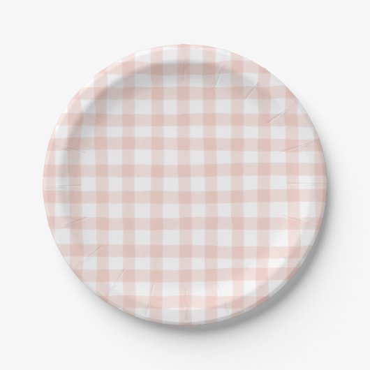 Leuke Peach Gingham Papieren Bordje (Voorkant)