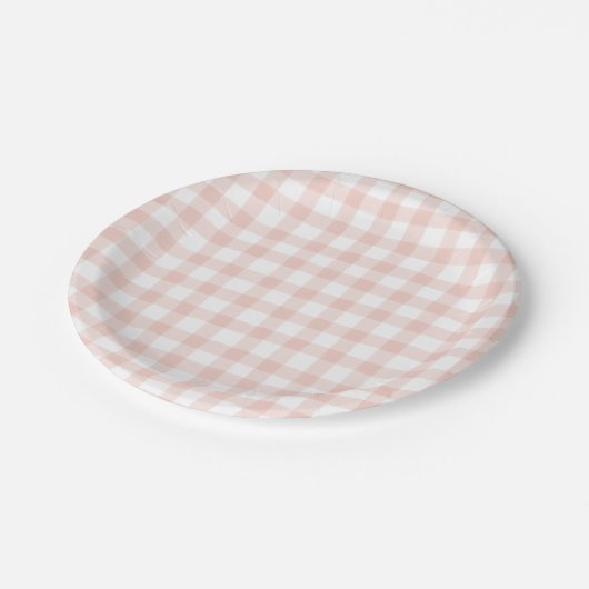 Leuke Peach Gingham Papieren Bordje (Gekanteld)