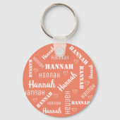 Leuke Peach Kleur Word Art Cloud Harten Naam Custo Sleutelhanger (Voorkant)