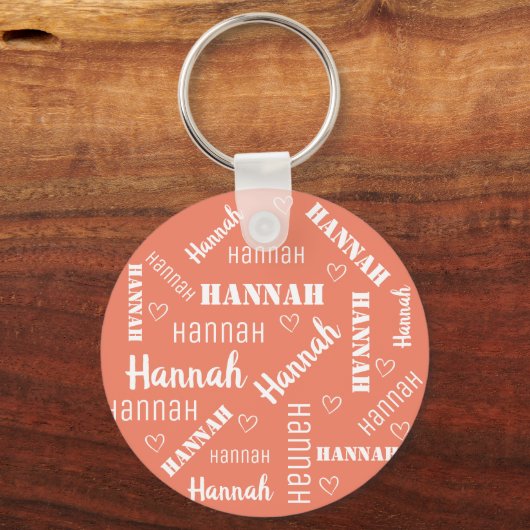 Leuke Peach Kleur Word Art Cloud Harten Naam Custo Sleutelhanger (Voorkant)