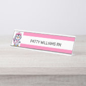 Leuke Penguin Nurse Roze Stethoscoop Stripe Bureau Naambordje (Voorkant)