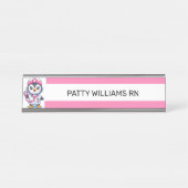 Leuke Penguin Nurse Roze Stethoscoop Stripe Bureau Naambordje (Voorkant)