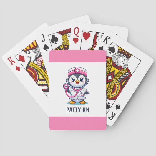 Leuke Penguin Nurse Roze Stethoscoop Stripe Pokerkaarten (Achterkant)
